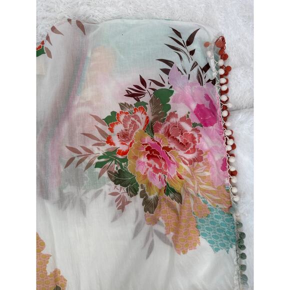 Z&L Europe Floral Print Airy  100% Cotton Pom-Pom Caftan Swim Cover Up OS - Picture 16 of 16